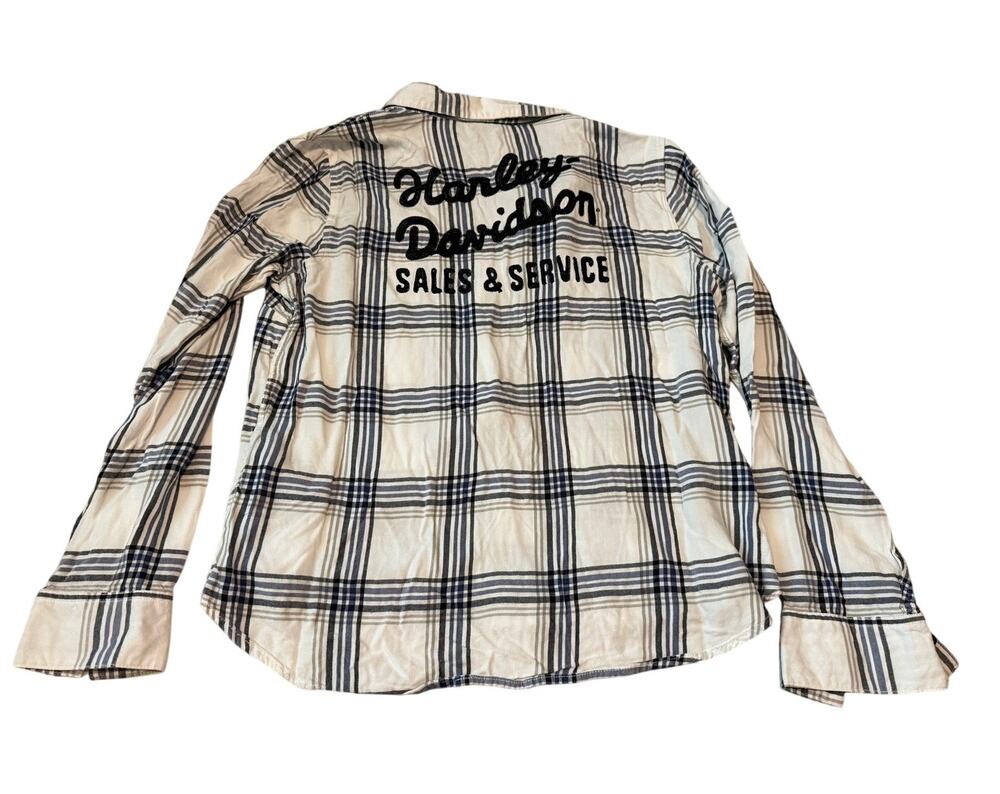 Harley Davidson Classic Racer Plaid Embroidered Button Up Shirt Women XL